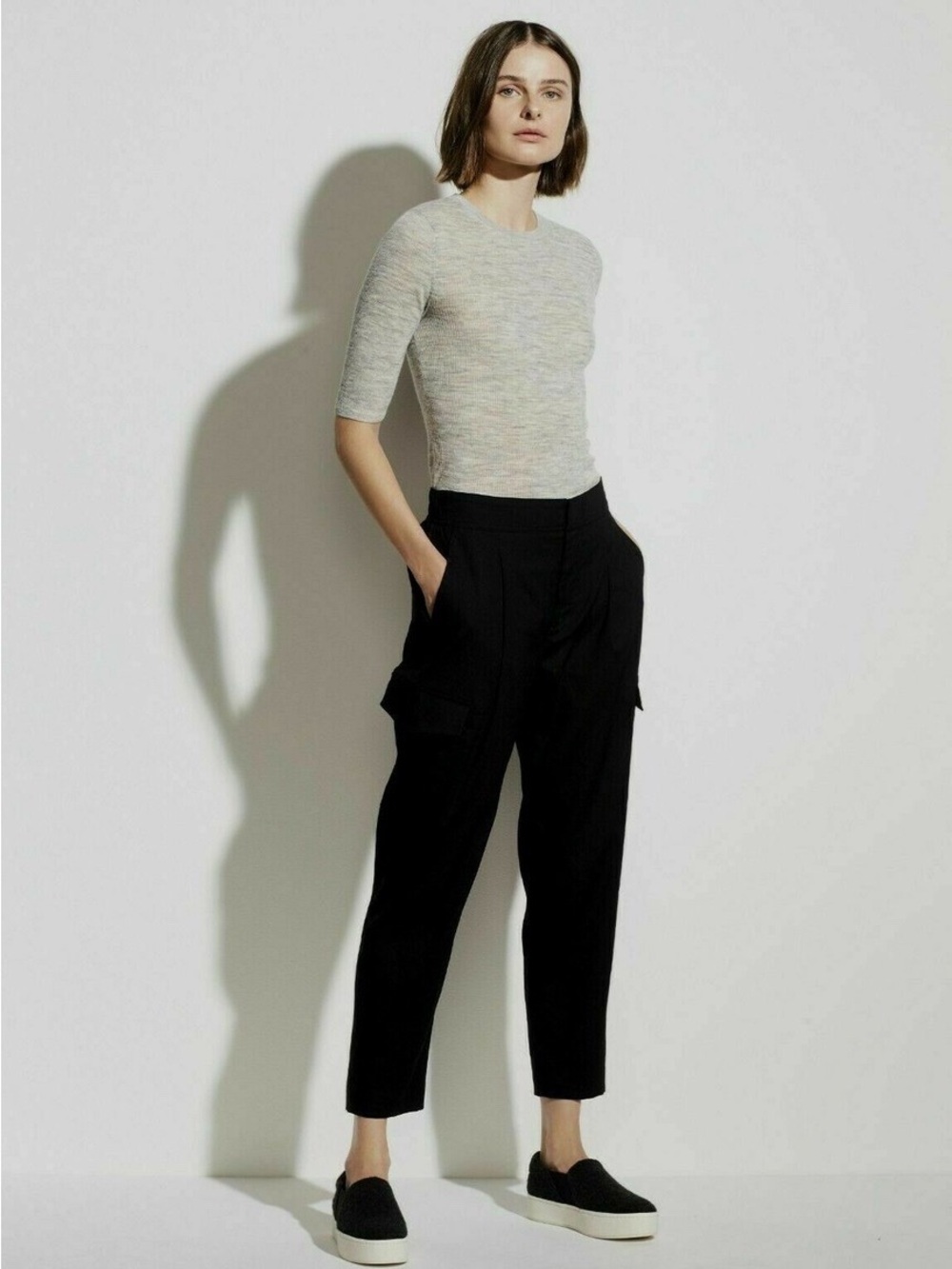 Vince Womens Sz 4 Black Linen Blend Cargo Casual Cropped Utility Pants NEW $295